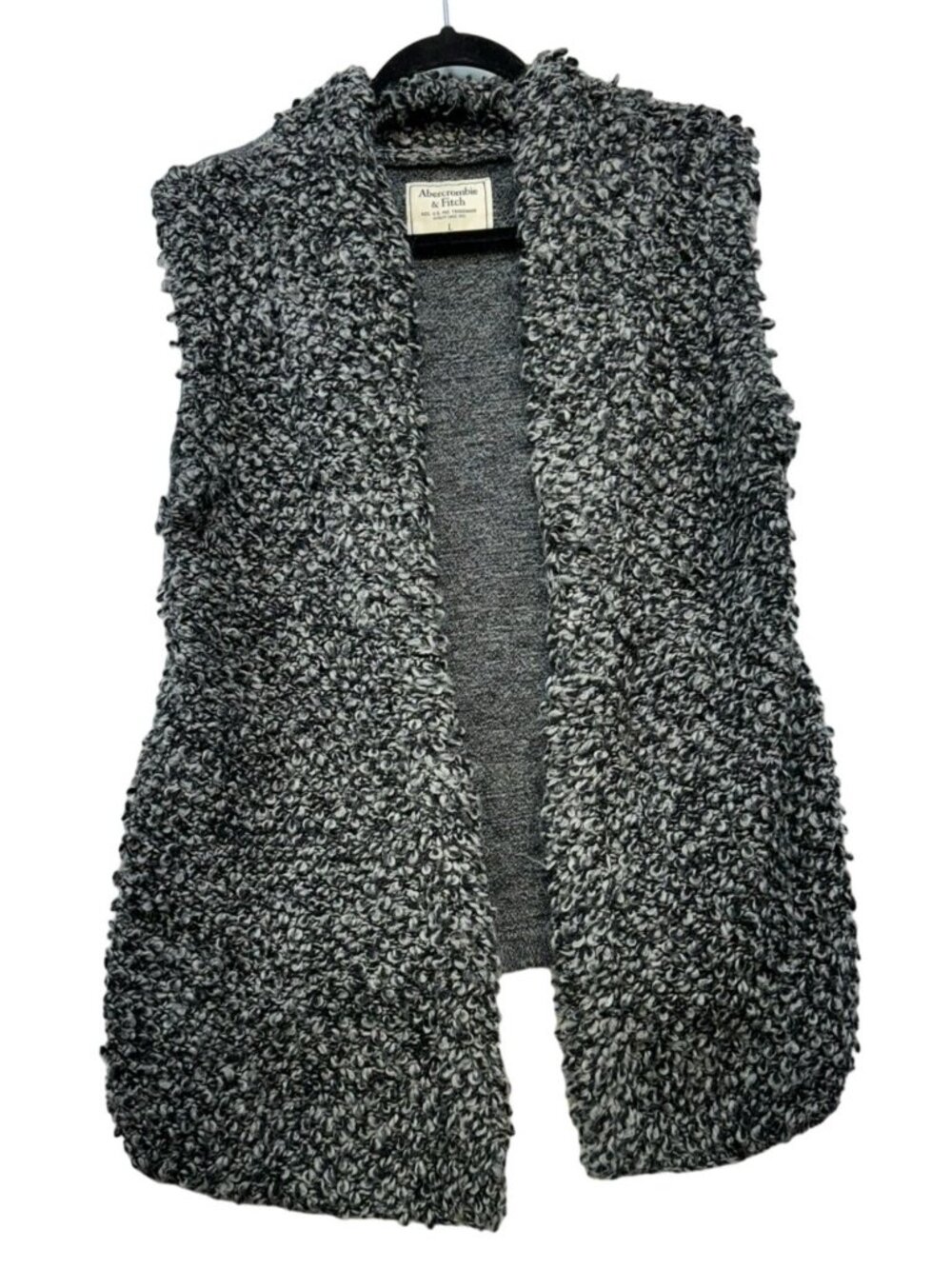 Abercrombie & Fitch Womens Boucle Knit Open Front Vest Size L Gray